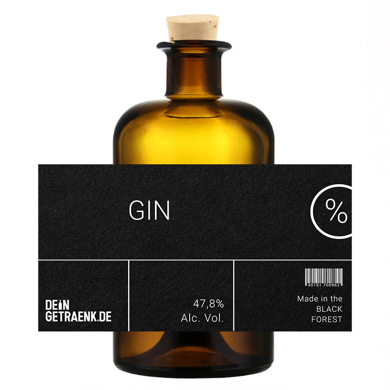 London Dry Gin aus dem Schwarzwald in personalisierter 0,5l Apothekerflasche mit Korkverschluss – DeinGetraenk.de