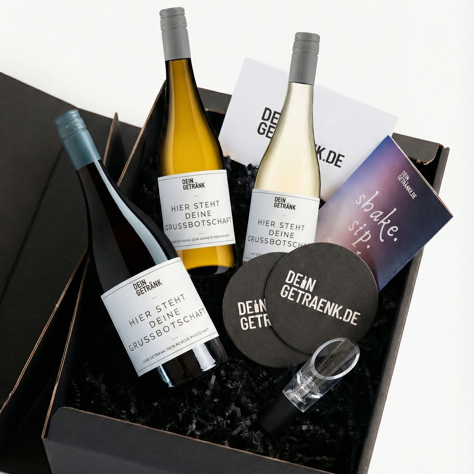 Pinot & the Gang Weinbegleitung-Set – personalisierte Geschenkbox mit drei Weinen von DeinGetraenk.de