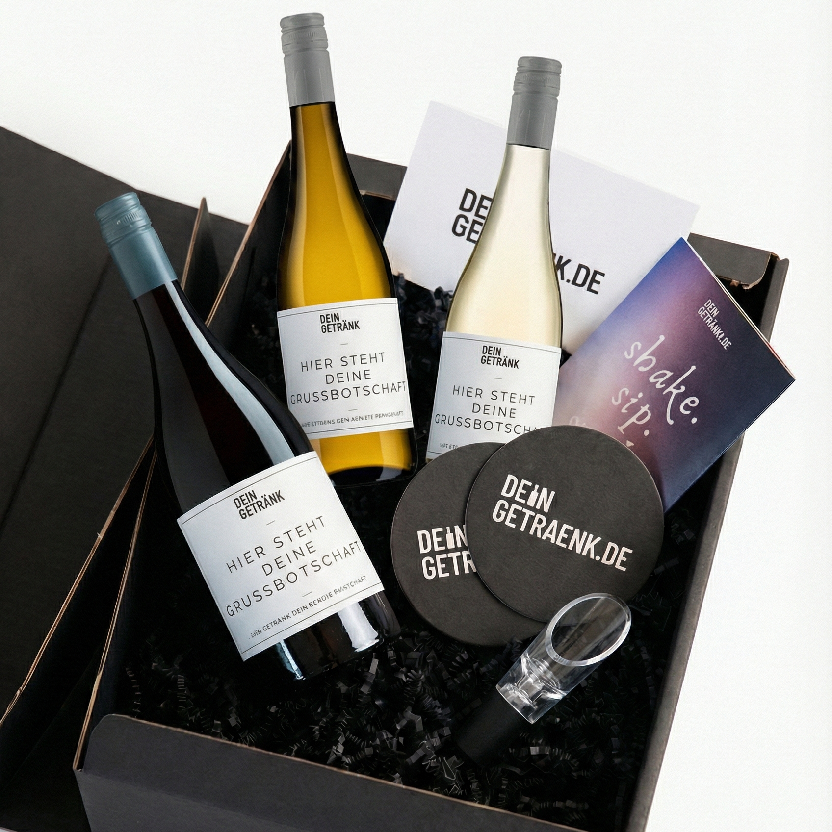 Pinot & the Gang Weinbegleitung-Set – personalisierte Geschenkbox mit drei Weinen von DeinGetraenk.de
